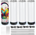 4 Pack 20 Oz Music Speaker Tumbler, Sublimation Music Tumbler Blanks, Double Wall Vacuum Insulated Coffee Mug with Detachable LED Light, Speaker Cup (Black)