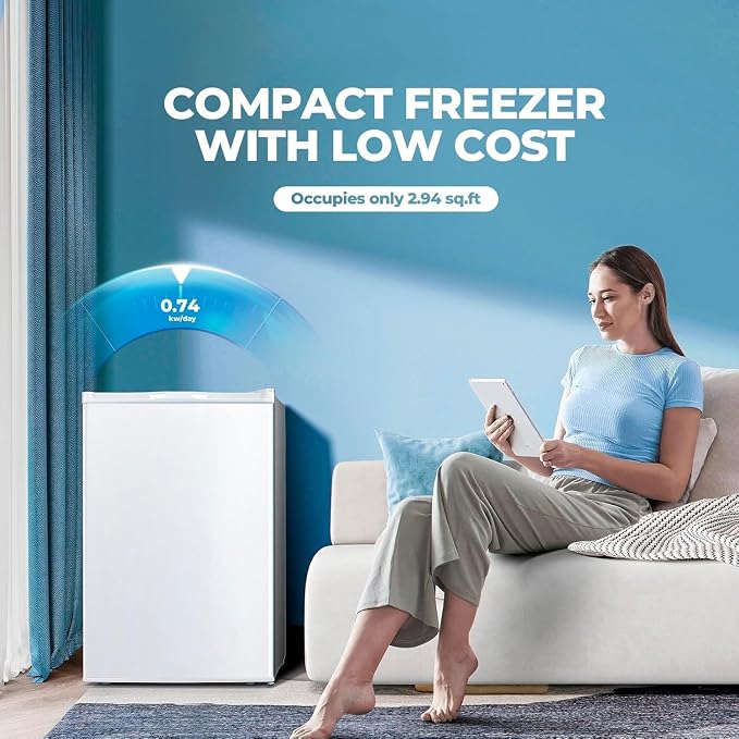 Electactic 3.0 Cu.ft Small Freezer, Mini Upright Freezer with 7 Adjustable Thermostat, Removable Shelves, Reversible Single Door, for Bedroom/Home/Dorms/Apartment (White)