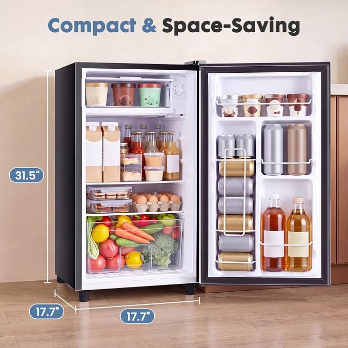DUMOS 3.2 Cu.Ft Mini Fridge with Freezer, Single Door Refrigerator with Adjustable Thermostat, Compact Small Fridge for Bedroom, Office, Dorm, Single Door Black