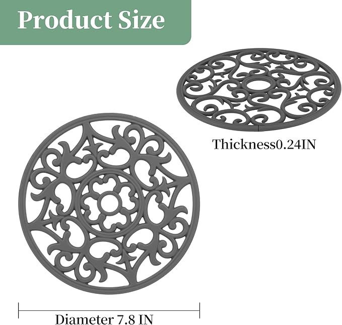 Trivets for Hot Dishes, Silicone Trivet Hot Pads for Kitchen, Silicone Trivets for Hot Pots and Pans, Round Silicon Pot Holder for Tabletop, Heat Resistant Mat for Countertop Set of 6 Black