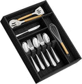 Yofidra ofidra Bamboo Silverware Organizer, 16.3″x12.24″x2.6″ Kitchen Utensil Drawer Organizer, Silverware Tray for Drawer with Fixed Slots for Spoons, Forks & Knives, Black