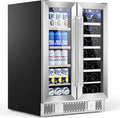 Electactic Dual Zone Wine Cooler with Glass Door, 21 Bottles and 88 Cans Wine and Beverage Refrigerator, 4.4 cu.Ft 24 Inch Built in or Under Counter Wine Fridge with LED Light, Two Door Lock