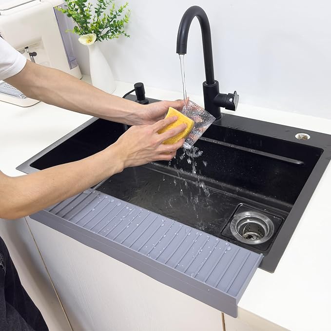 Silicone Sink Edge Protectors For Kitchen Sink Splash Guard, Kitchen Sink Splash Guard, Silicon Sink Protector For Granite,Quartz - Gray