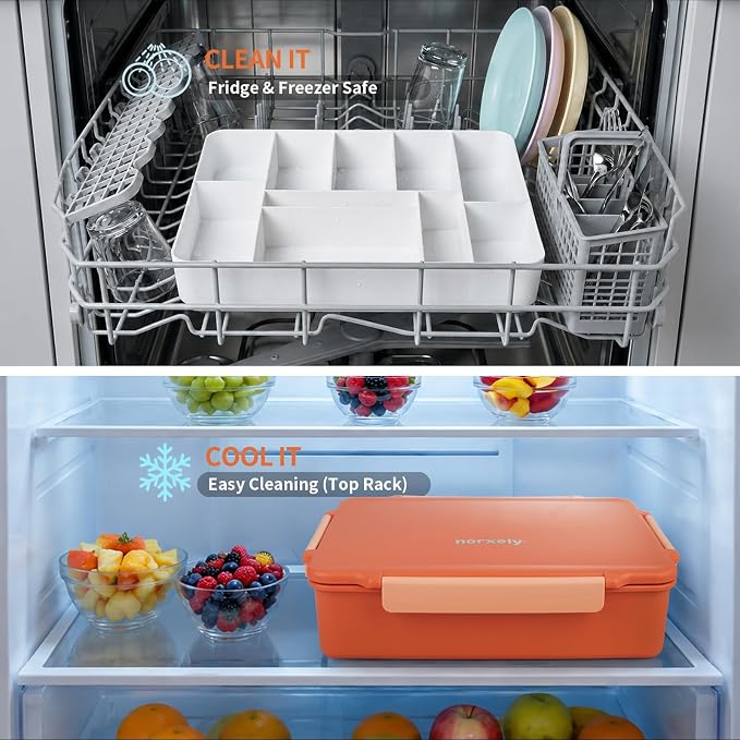 Snackle Box Container with Ice Pack, Reinforced Latches & Large Capacity, Travel Snack Box, Charcuterie Board with Lid, Divided Veggie Tray for Road Trips Picnic Boat Beach Red