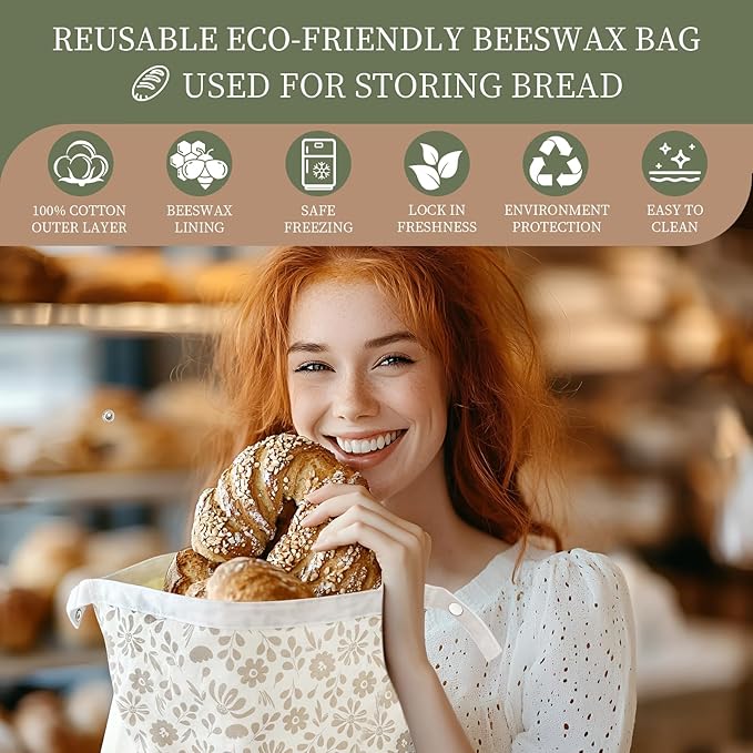 Bread Bags,Reusable Beeswax Bread Bags for Sourdough