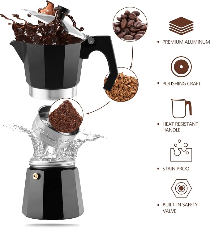 wedrink Stovetop Espresso Maker Aluminum Moka Pot 6 Cups Cuban Coffee Maker Stovetop Coffee Maker Moka Italian Espresso