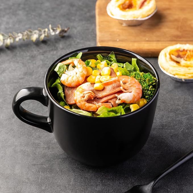 AmorArc 24 oz Soup Mugs with Handles, Jumbo Ceramic Bowls Mugs Set with handles for Coffee Cereal Cappuccino Snacks, Microwave&Dishwasher safe Soup Cups for Meal-Black