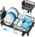 GSlife Expandable Dish Drying Rack for Kitchen Counter, Compact Space-Saving Dish Rack with Drainboard, Rustproof Dish Drainer for Small Kitchen, Apartment, RV, 12.2" W x 12"-20.5" L, Black