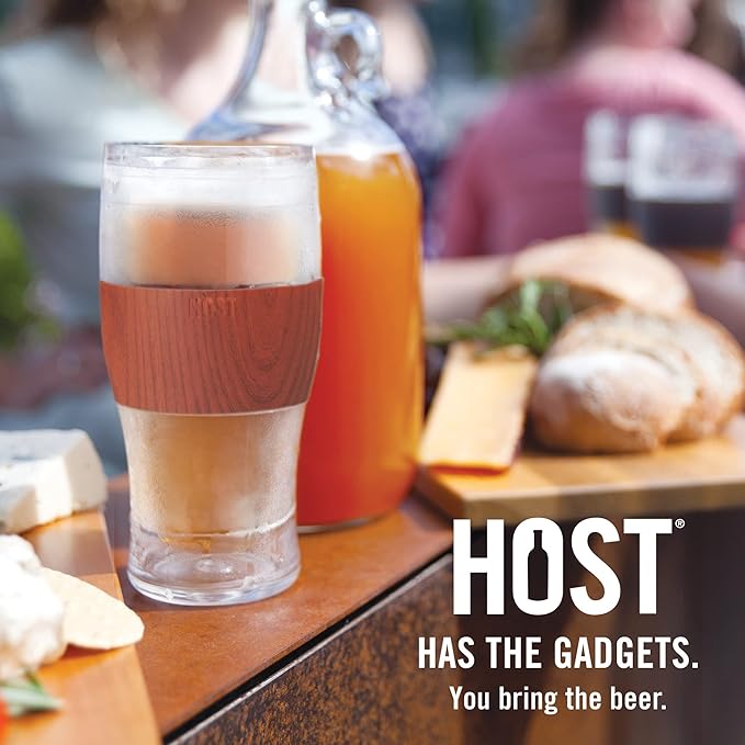 Host FREEZE Beer and Whiskey Glasses Set, Insulated Drinking Glasses, Freezable Pint Glass and Old Fashioned Glass with Silicone Bands, Perfect Gifts for Men, Dad Gifts, 16 oz & 9 oz, Set of 4, Wood