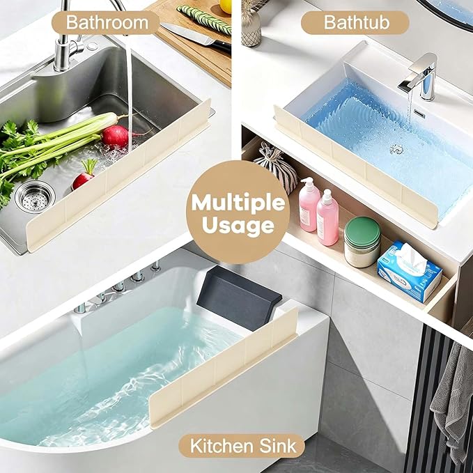 Sink Splash Guard with Suction Cups, 23", Silicone Water Guard for Kitchen & Bathroom, Faucet & Countertop Protector, Easy Install, Dishwasher Safe, Cream