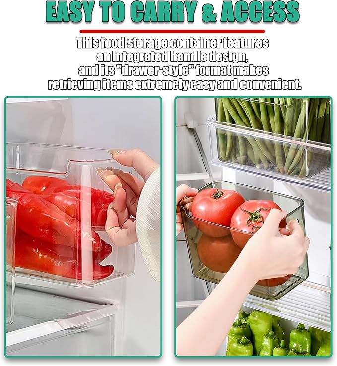 2/4/6/8 Pcs Crystal Clear Freezer Storage Bins, Freezer Organizer Bins, Clear Plastic Bins, Stackable Kitchen Cabinet Organizer with Handles for Frozen Food, Meat & Veggies (4, Transparent, S+L)