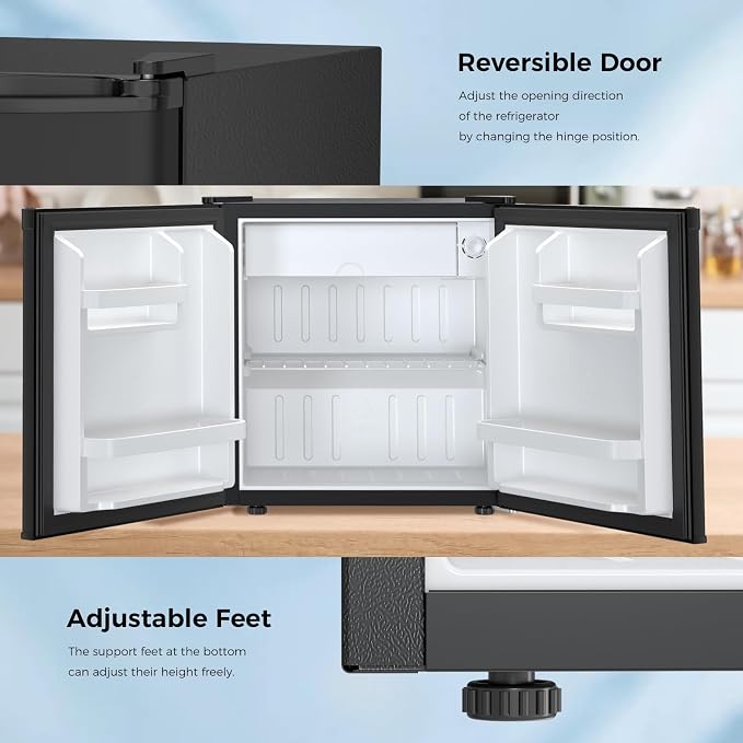 Antarctic Star 1.6 Cu. Ft Mini Fridge with Freezer,Small Compact Refrigerator with Single Reversible Door, Removable Shelves, 7 Adjustable Thermostat, for Dorm/Bedroom/Office,Black