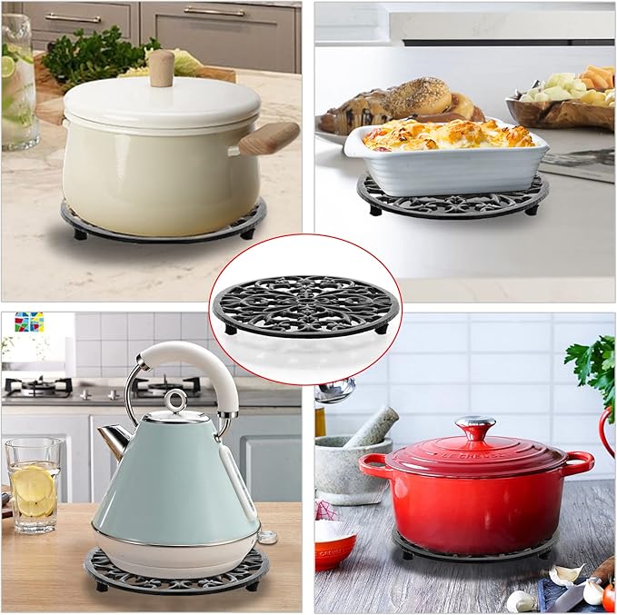 Sumnacon 2Pcs Oval Cast Iron Trivet - Antique Heat Resistant Metal Trivet for Hot Dish Pot Pan Teapot, Vintage Well Made Hot Plate Pad for Kitchen Dining Countertop Table