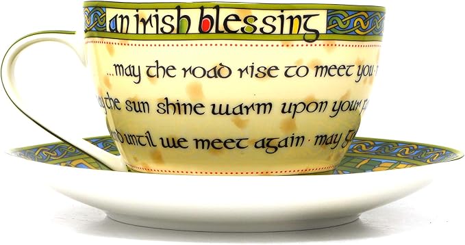 Royal Tara Traditional Irish Blessing Bone China Cup & Saucer - Irish Weave - 10.5 fl oz