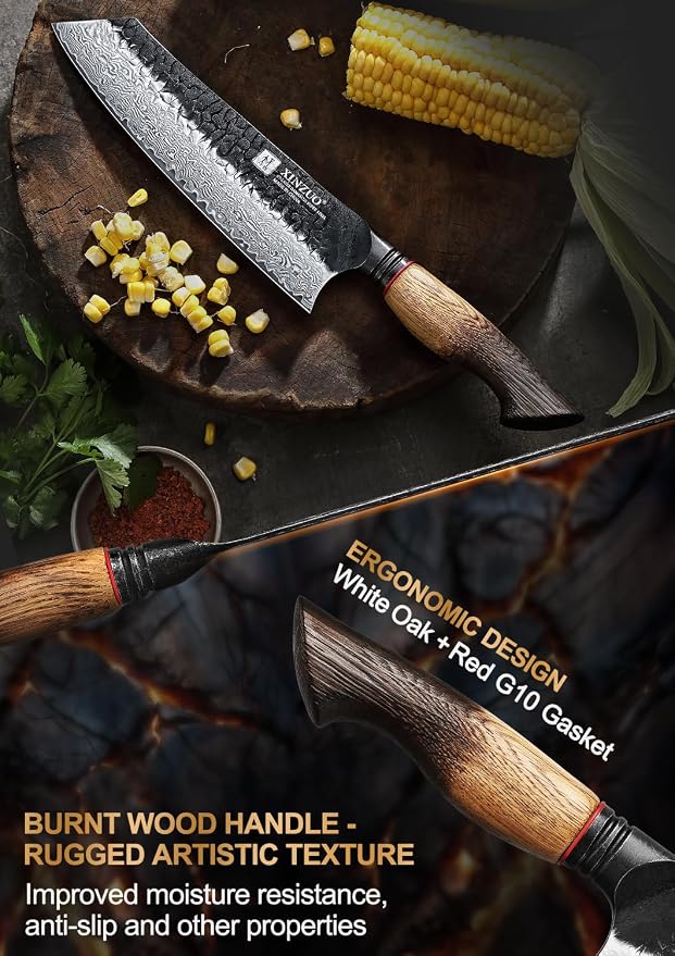 XINZUO 8.3 Inch Kiritsuke Chef Knife, Forged 67 Layers 10Cr15Comov High Carbon Damascus Steel Professional Kitchen Knife,Super Sharp，White Oak + Red G10 Gasket Handle