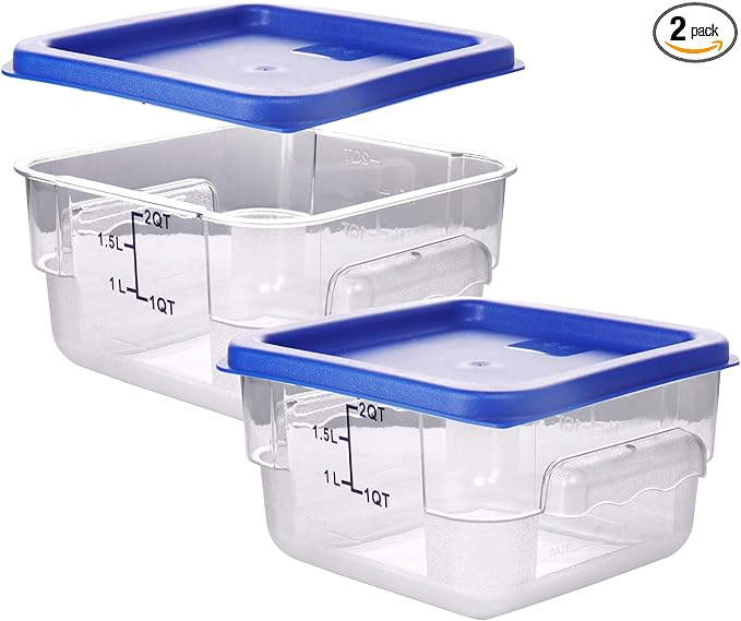 2 Pack RED Square Food Storage Container With Lid,Commercial Storage Box With Scale & Handle,Cake Making,Dough Marinating Meat,Kitchen Supplies (2 Quart)
