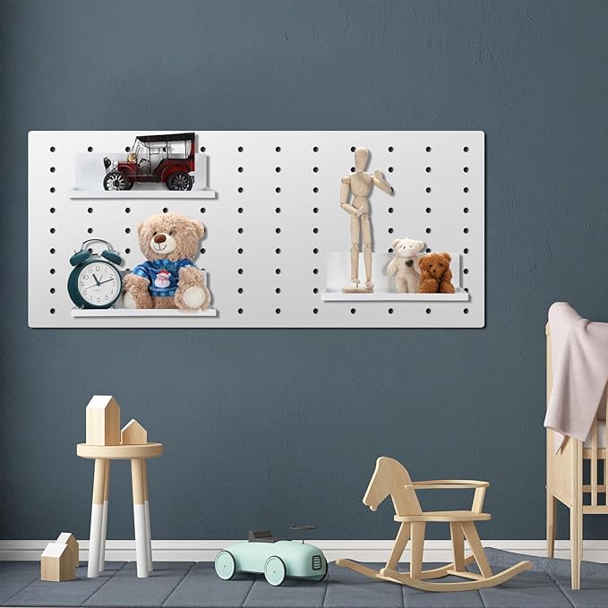 Therwen 4 Pack Magnetic Pegboard Shelves Wall Organizer Metal Pegboard Shelf Steel Tray Accessories Organizing Tools for Craft Home Kitchen(12 x 4.8 x 3.6 Inches,White)