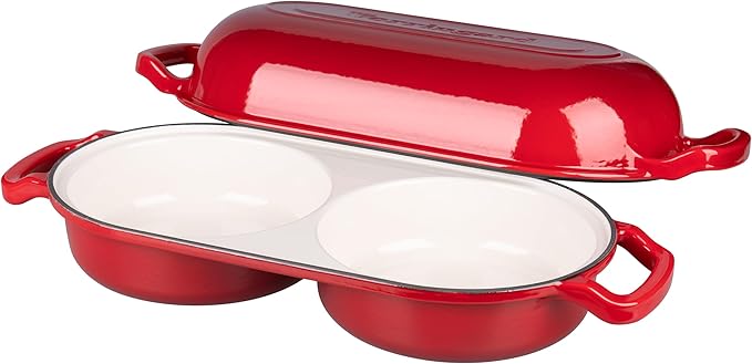VORRINGARD Enameled Cast Iron Double Dutch Oven with Lid, Dual Round Loaf Pan, Bread pan for Homemade Sourdough Bread Baking, Red