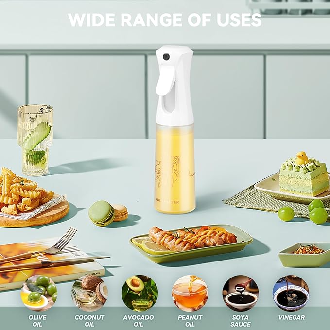 Oil Sprayer for Cooking - Olive Oil Sprayer - 200ml Glass Oil Spray Bottle in Air Fryer Accessories - Oil Dispenser for Kitchen,Air Fryer, Salad, Baking, BBQ (2 Packs)