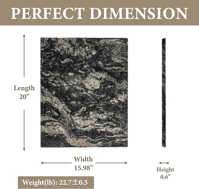 Koville Brazilian Natural Granite Cutting Board for Kitchen, 16x20inch Extra Large Hand Crafted Stone Slab for Cheese, Charcuterie, Pastry Board - Wedding Gift, House Warming Gift