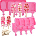 SAYAYA 4 Set Silicone Popsicle Molds with 200 Sticks, Reusable 4 Cavities Homemade Cake Pop & Cakesicle Mold for DIY Ice Cream, Ice Pop, Easy Release & Dishwasher Safe for Kids Family (Pink)