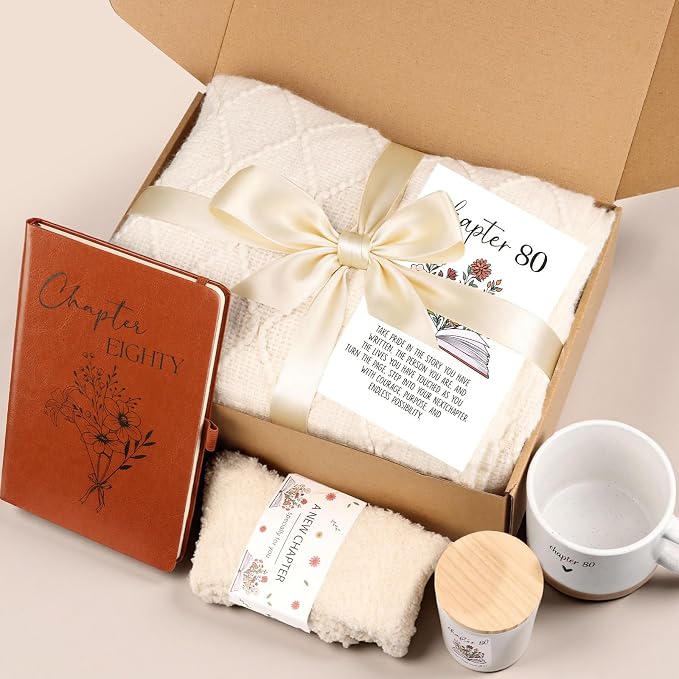 80th Birthday Gifts for Women, Unique Chapter 80 Year Old Birthday Gifts for Women Happy 80th Bday Gift Basket for Her Turning 80 Year Old Gift Box Ideas for Woman Wife Mom Grandma Sister Friend