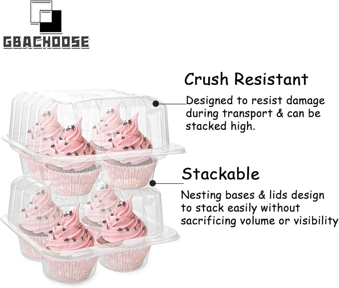 50PCS Cupcake Containers 4 Count, Clear Cupcake Holders Plastic Cupcake Boxes 4 Count Cupcake Containers with Lids, Cupcake Carrier for Cake Store and Bakery
