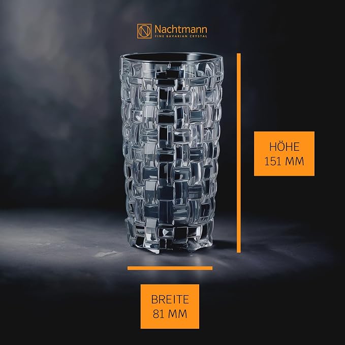 Nachtmann Dancing Stars Bossa Nova Collection, Long Drink Glass Set of 4 Clear Crystal Glass, for cocktails and cold Beverages 14-Ounce, Dishwasher safe