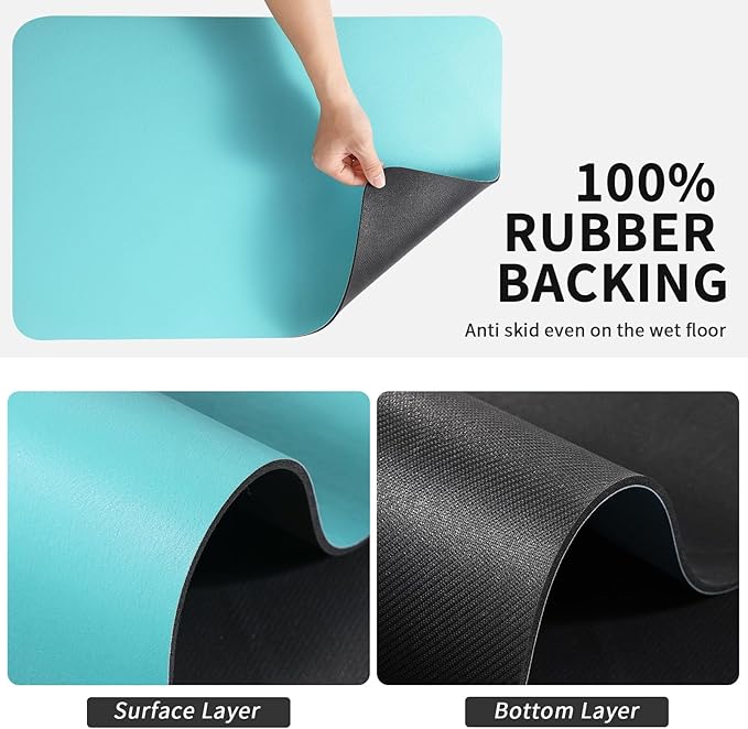 HotLive Dish Drying Mat for Kitchen Counter, Heat Resistant Drainer Mats with Non-slip Rubber Backed, Hide Stain Kitchen Super Absorbent Draining Mat, Easy to Clean Dish Rack Pad, Teal 16"x18"