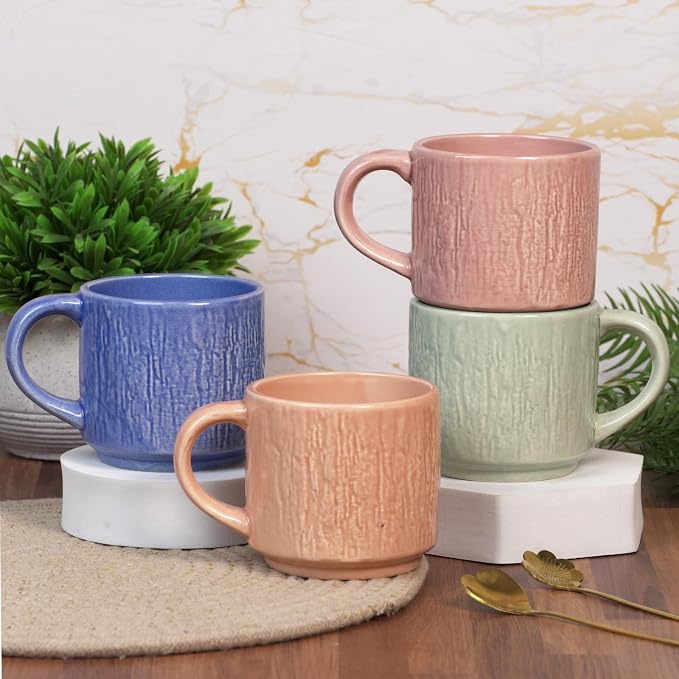 Servo Best Handmade Ceramic Coffee Mugs Set Of 4, 8Oz Comfortable Handle, Porcelain Mug for Latte, Tea, Cappuccino, Milk, Cocoa, Microwave & Dishwasher Safe, Cups for housewarming Gift set