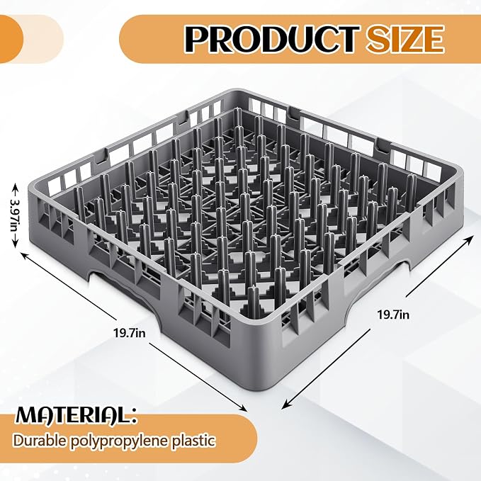 Aurelema Commercial Dishwasher Tray Rack, Commercial Dish Drying Rack, Polypropylene Full Size Flatware Tray for Hotel Canteen Kitchen Restaurant Tableware Plate and Bowl(Peg Dish,Gray,1 Pack)
