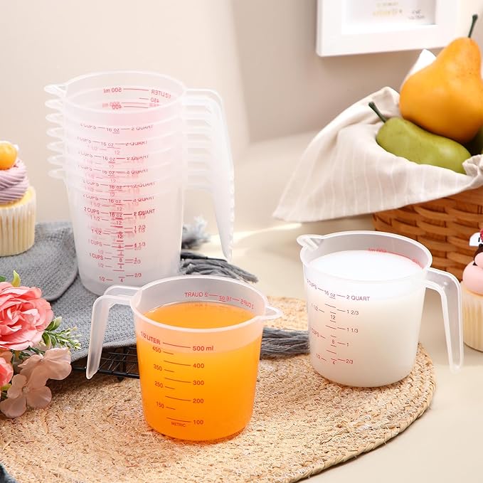 Kanayu 36 Pcs Plastic Measuring Cup Clear Measuring Mug with Spout and Handle Grip Capacity Clear Graduated Pitcher for Kitchen Flour Water Liquids(Red,16 oz, 2 Cups)