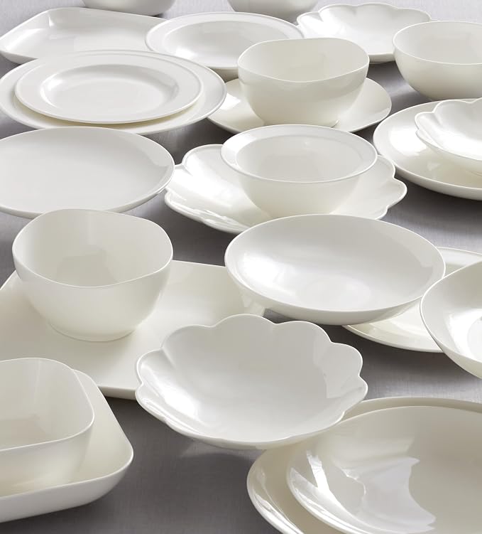 Lenox Dinnerware Set, Studio 1414 Rimmed 12-Piece Set, Service For 4, Bone China Material, Dishwasher & Microwave Safe, Home And Kitchen, Kitchen And Dining, Plates And Bowls Sets (White, 12 Pieces)