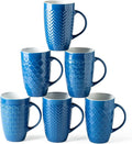 AmorArc Coffee Mugs Set of 6, 16oz Ceramic Lagre Coffee Mugs Set with Textured Geometric Patterns for Latte/Tea/Beer/Hot Cocoa, Dishwasher & Microwave Safe, Blue