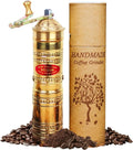 Sozen Hammered 7" Manual Coffee Grinder Brass – Hand Crank Burr Mill for Turkish Coffee, French Press, Espresso, Camping & Home Use – Portable Coffee Bean Grinder, Adjustable Conical Grinder