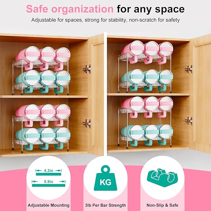 Reusable Stackable with Handle Compartment Water Bottle Tumbler Organizer for Stanley 40oz with Handle Cup, Stanley Accessories for Pantry, Cabinet & Kitchen Organization and Storage,2 Tier Hold 6