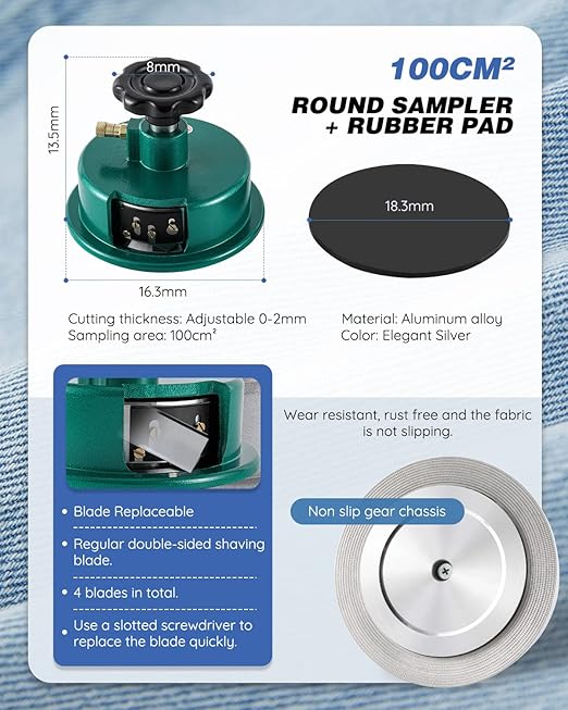 NEWTRY 1000g/0.01g Electronic Fabric GSM Scale Digital Textile Weight Balance with a 0-2mm Disc Sampler Cloth Cutter for Textile Paper Non-Woven Fabrics (110V Scale + Sampler)