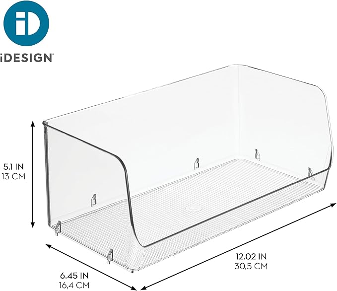 iDesign Wide Stackable Open-Front Storage Bin for Kitchen and Pantry, Clear, Made in USA