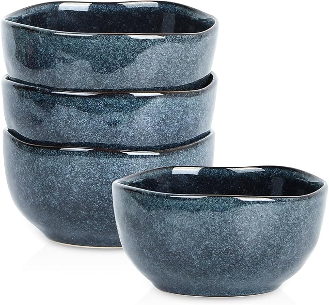 Stone Lain Mirella 4-Piece Bowl Set Stoneware, Dishwasher and Microwave Safe Cereal Bowls, Blue
