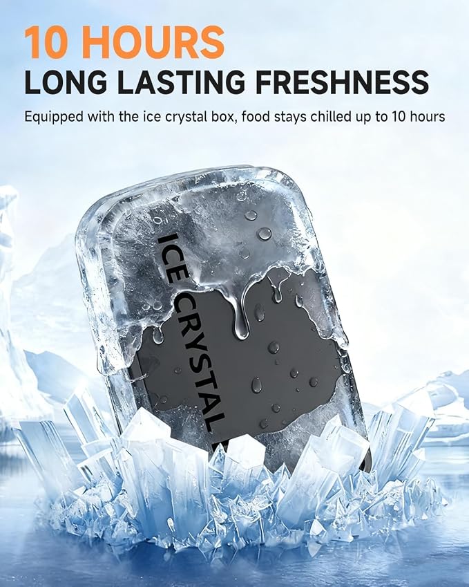 GEARGO 𝟐𝟎𝟐𝟔 Cordless Electric Lunch Box for Adults, 6.3 Cups & 24000mAh Rechargeable Heated Lunch Box with Ice Crystal Box, 24 Hours Scheduled Self Heating Lunchbox For Men Women(Blue)