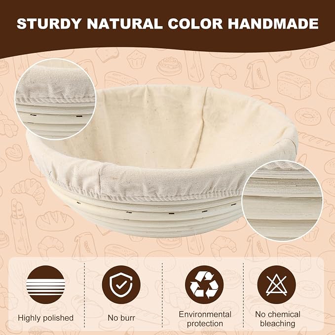 Sourdough Bread Baking Supplies, Banneton Bread Proofing Basket, 10 Inch Oval & Round Bread Baskets with Liners & Covers, Sourdough Starter Kit