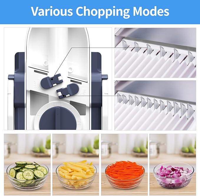 Jonscook Multifunctional Kitchen Gadgets Mandoline Food Slicer, Safe Veggie Chopper Vegetable Cutter, French Fry Cutter Onion Chopper Vegetable Slicer Fruit Cutter Dicer For Meal Prep - DeepBlue