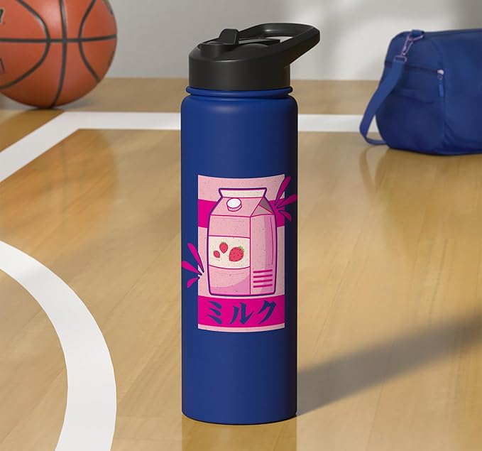 Kawaii Japanese Pink Retro 90s Strawberry Milk Carton Stainless Steel Insulated Water Bottle