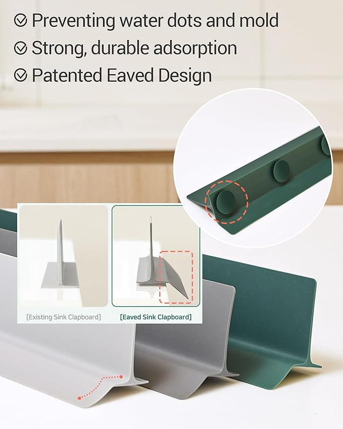 DEARCUS Kitchen Sink Splash Guard 23 Inch – Soft Silicone Water Shield Keeps Clothes & Countertops Dry, Strong Suction Non-Slip, No More Wet Sleeves or Sore Arms – Dishwasher Safe (Deep Green)