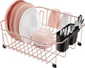 GSlife Small in Sink Dish Drying Rack - Stainless Steel Compact Dish Drainer for RV Kitchen Apartment Sink, Rust Resistant Inside Sink Rack, 1–2 Person Households, 13.1" W x 14.4" L, Rose Gold