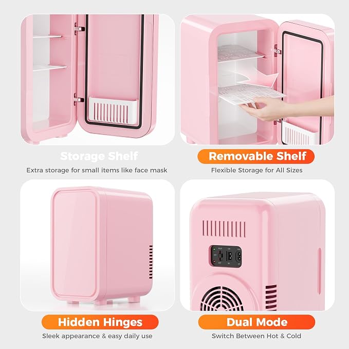 OSTBA Mini Fridge for Skincare, 6 Liter/8 Can 110V AC/DC Portable Thermoelectric Cooler Refrigerators for Bedroom, Skincare, Beverage, Office, Dorm Room and Car, Pink