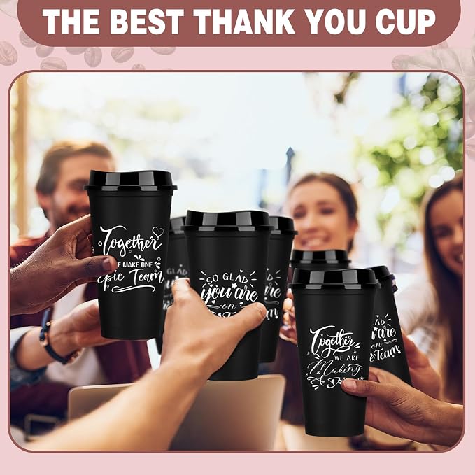 Pickmesh 30 Pcs Employee Appreciation Gifts Bulk 16 oz Plastic Tumblers with Lids Graduation Teacher Appreciation Gifts Reusable Coffee Cups for Staff Volunteer Coworker Team (Black)
