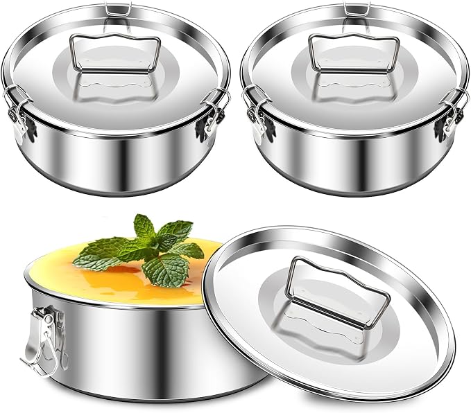 Maxcheck 3 Pack Flan Mold with Lid 1.5QT Stainless Steel Flan Pan Compatible with 6 Quart Pot Large Capacity Maker Container for Baking Making Cheese Cake Chocolate Pudding(1.5QT, 7.5 x 3 Inch)