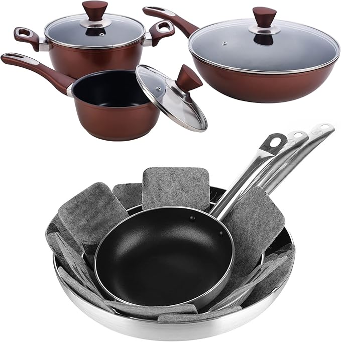 Cedilis Set of 40 Pan and Pot Protectors, Thick Felt Cookware Protector for Stacking, Anti-Slip Pots and Pans Dividers Separator Pads to Avoid Scratching When Stacking, 4 Different Size