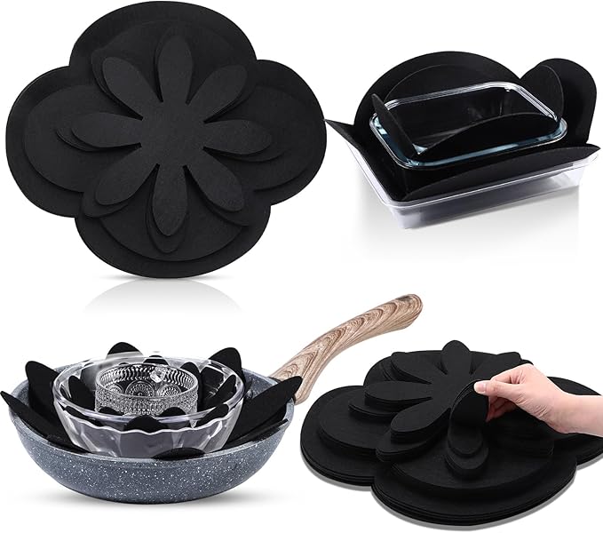 Queekay 36 Pcs Felt Pot Pan Protectors Dish Dividers Separators Bakeware Cookware Scratch Protectors Different Sizes, Thicker Pan Pads for Stacking Cookware Organizing Protecting(Black)